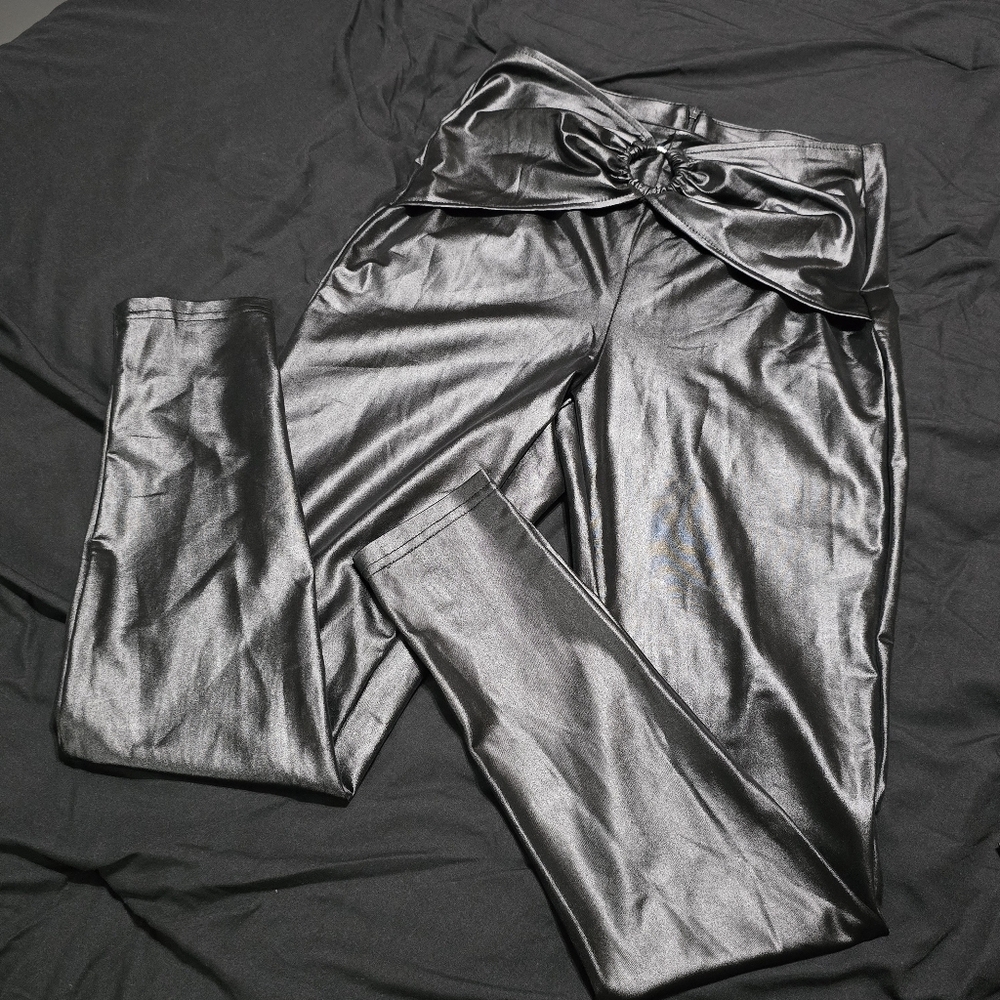 Shiny Black Pants with O-Ring Belt, Small